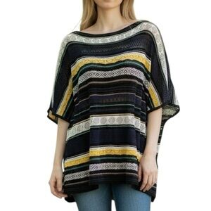 Fuzzi viscose striped open knit boxy fit oversized top Sz M excellent condition